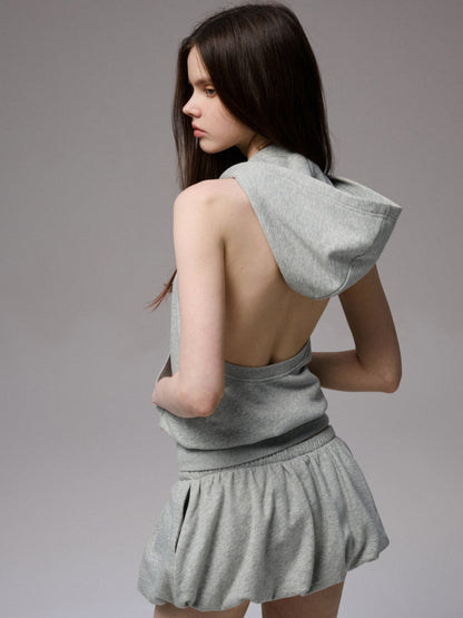 Solid Color Sweatshirt Fabric Drawstring 3D Tulip Skirt