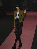 Ruched Stand Collar Faux Suede Jacket
