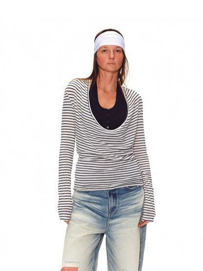 Layered Stripe Drape Top