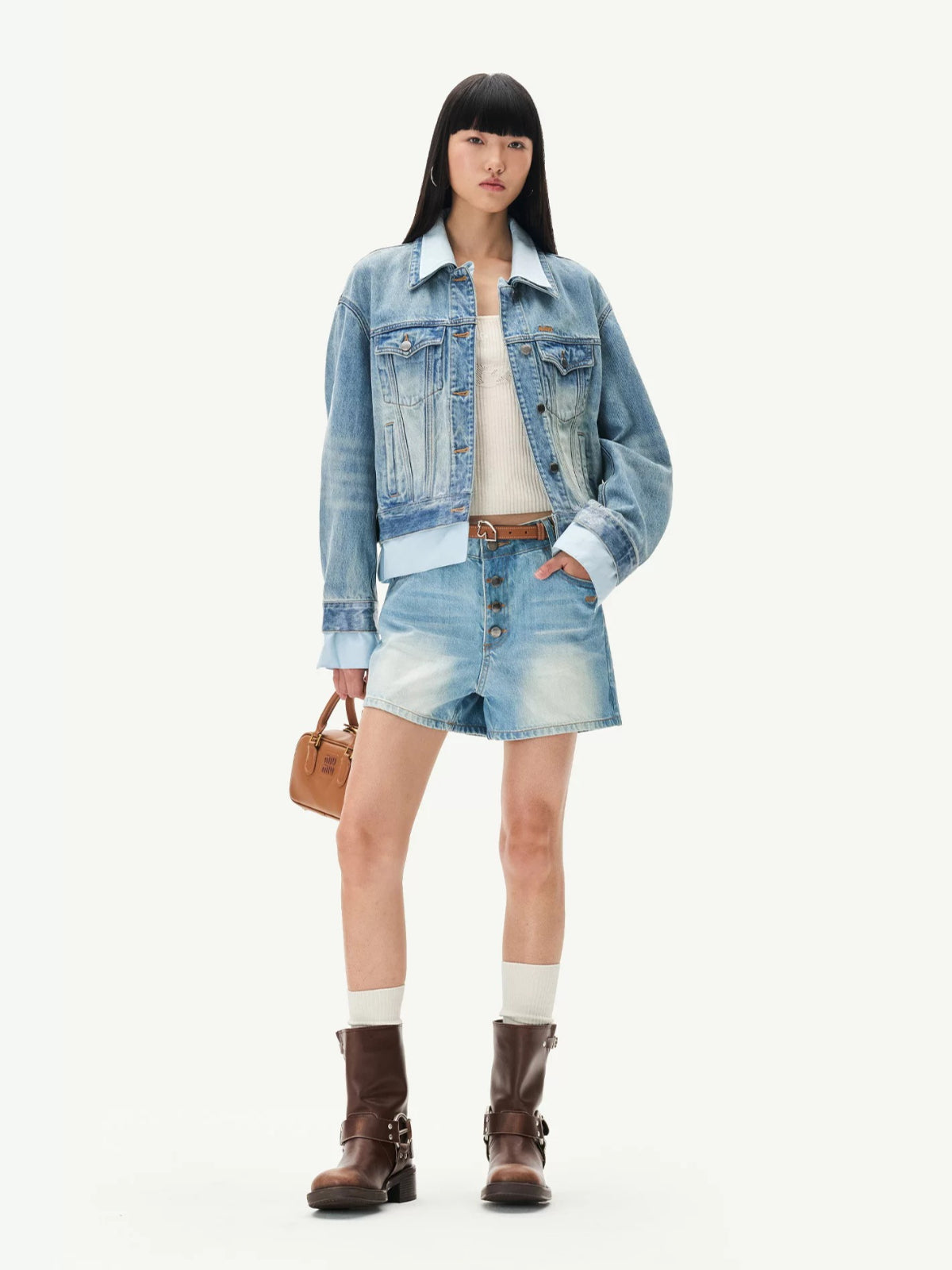 Washed Denim Faux Layer Jacket