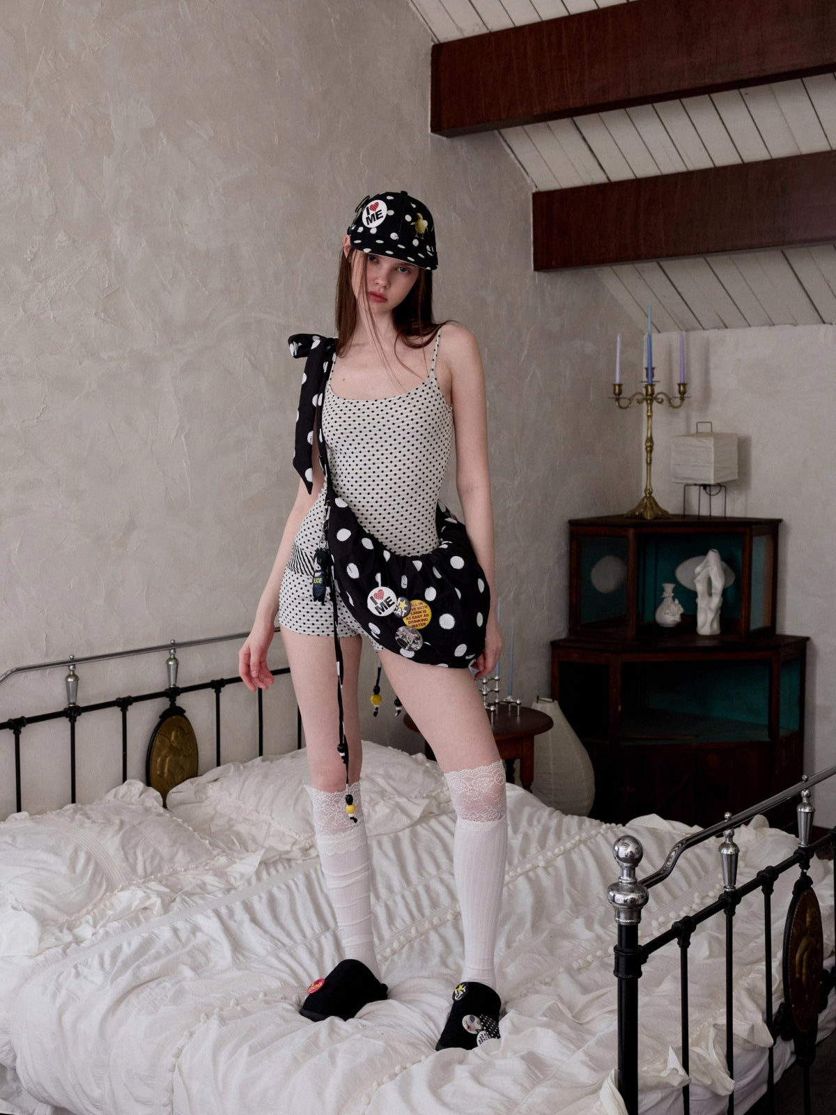 Badge Polka Dot Canvas Baseball Cap
