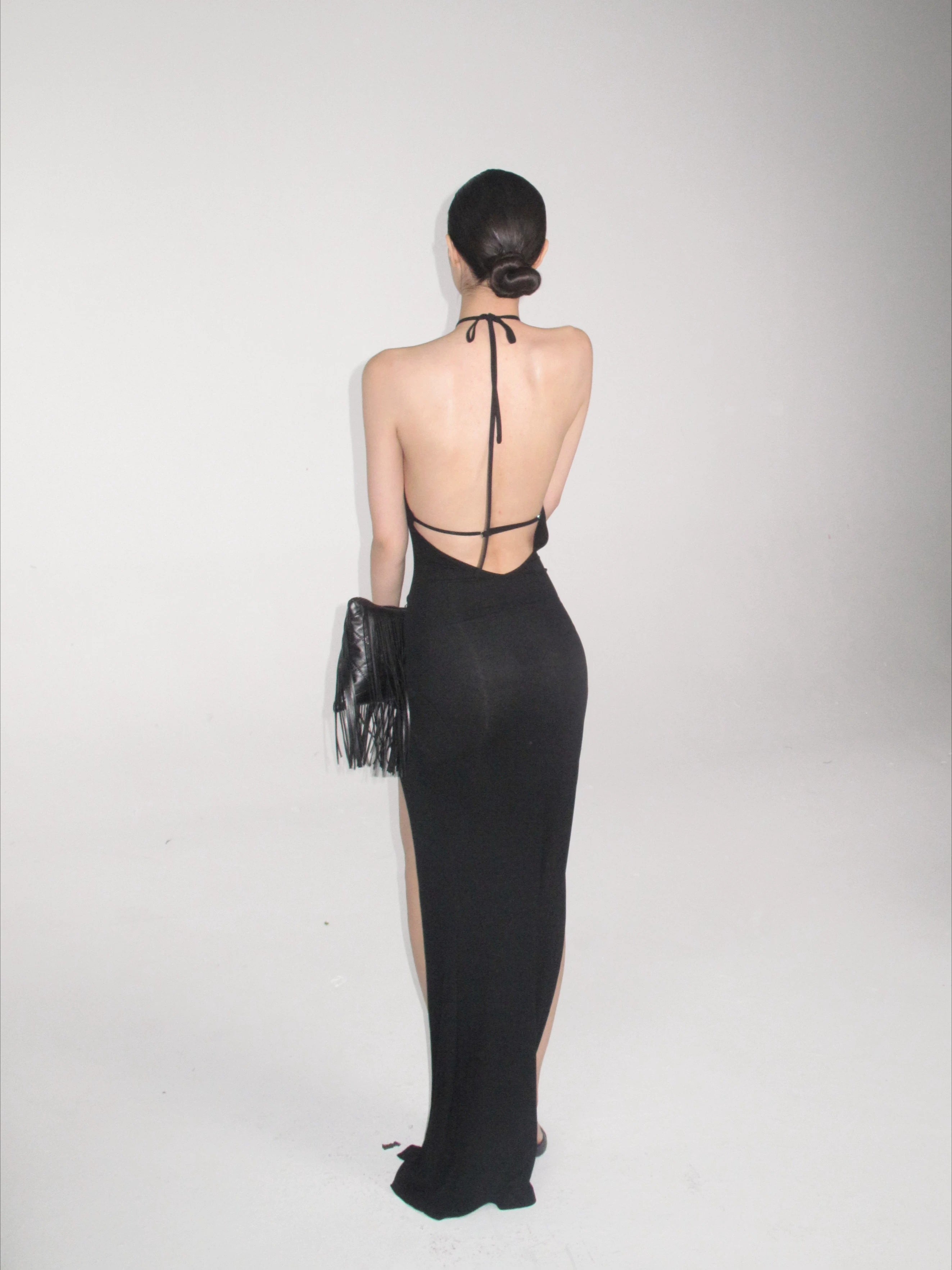 Detachable Hood Halter Maxi Dress