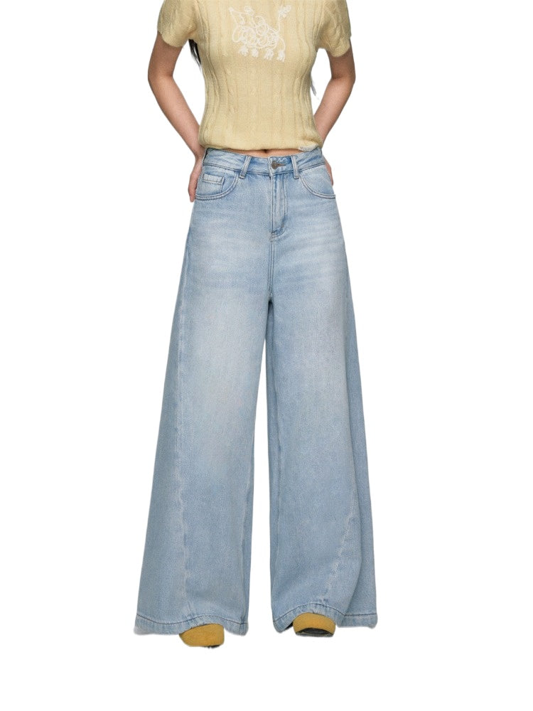 Washed Blade-Cut Wide-Leg Jeans