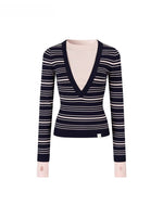 Color-Blocked Stripe Crew Neck Long Sleeve Knit Top
