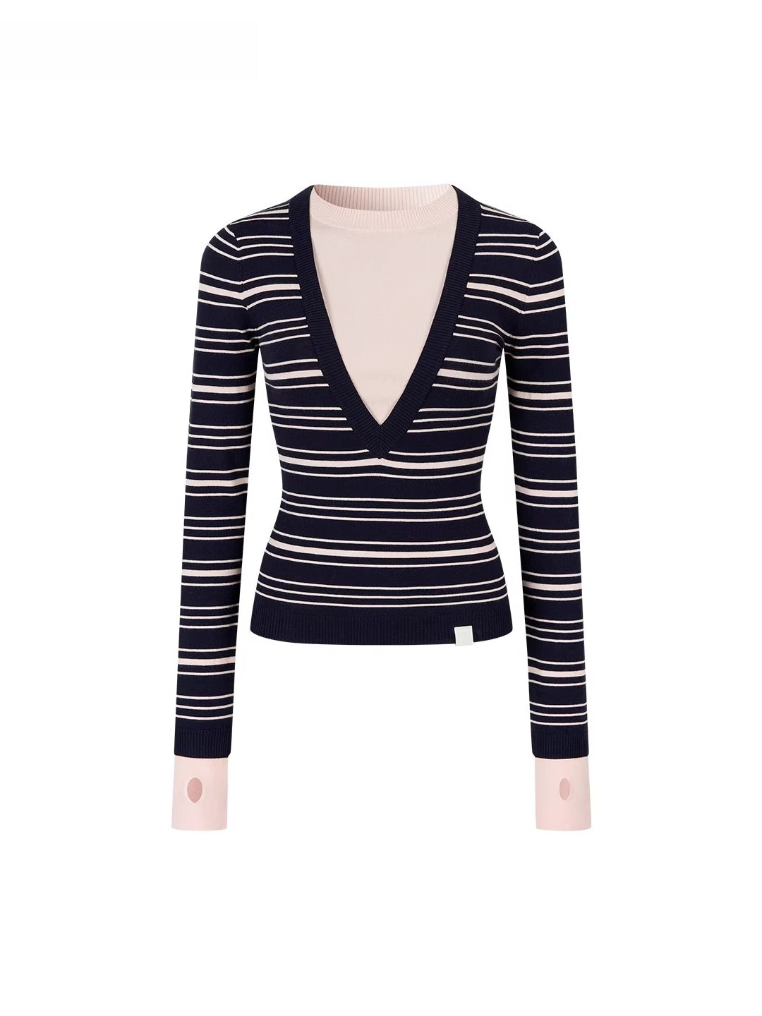 Color-Blocked Stripe Crew Neck Long Sleeve Knit Top