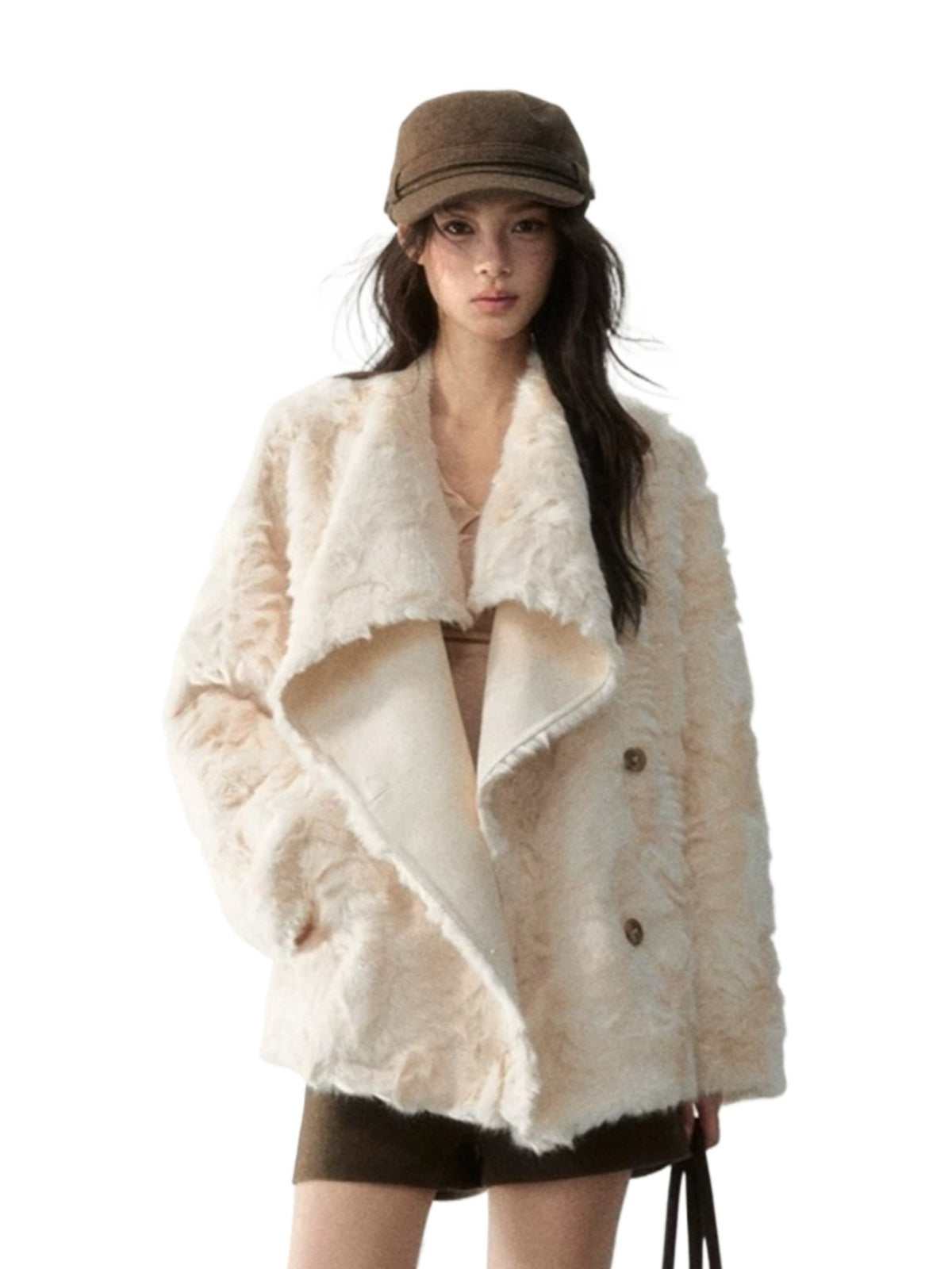 Asymmetric Collar Faux Fur Coat