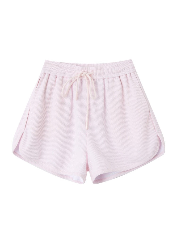Waffle Hoodie Shorts Vest Set