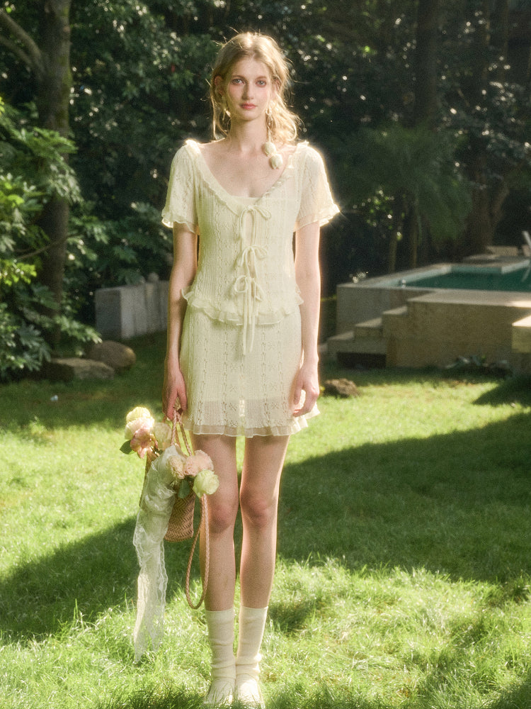 Cool Fabric Knitted Blouse & Skirt Set