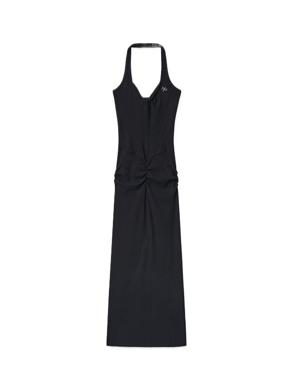 Black Ribbed Halter Bodycon Dress