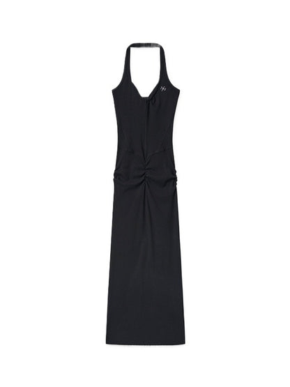 Black Ribbed Halter Bodycon Dress