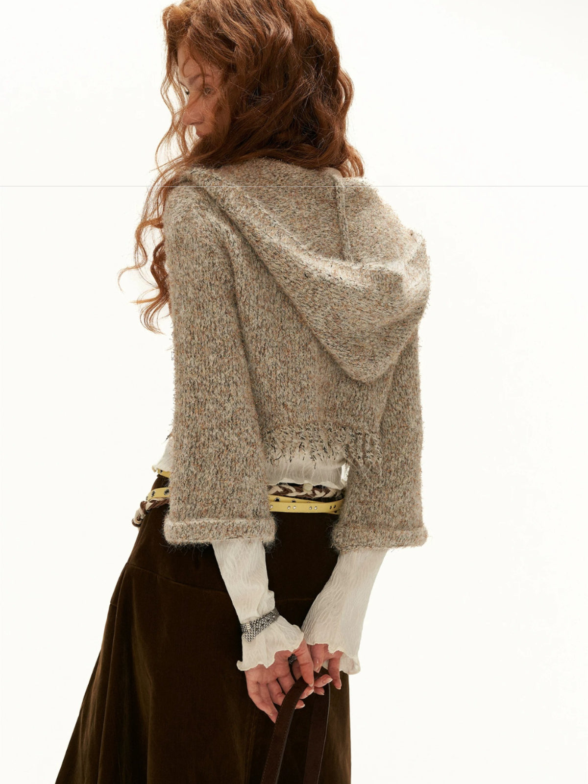 Textured Hooded Flare Sleeve Sweater