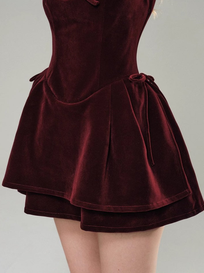Velvet Lace Waist Straps Dress