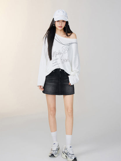 Rhinestone Letter Long-Sleeve T-Shirt