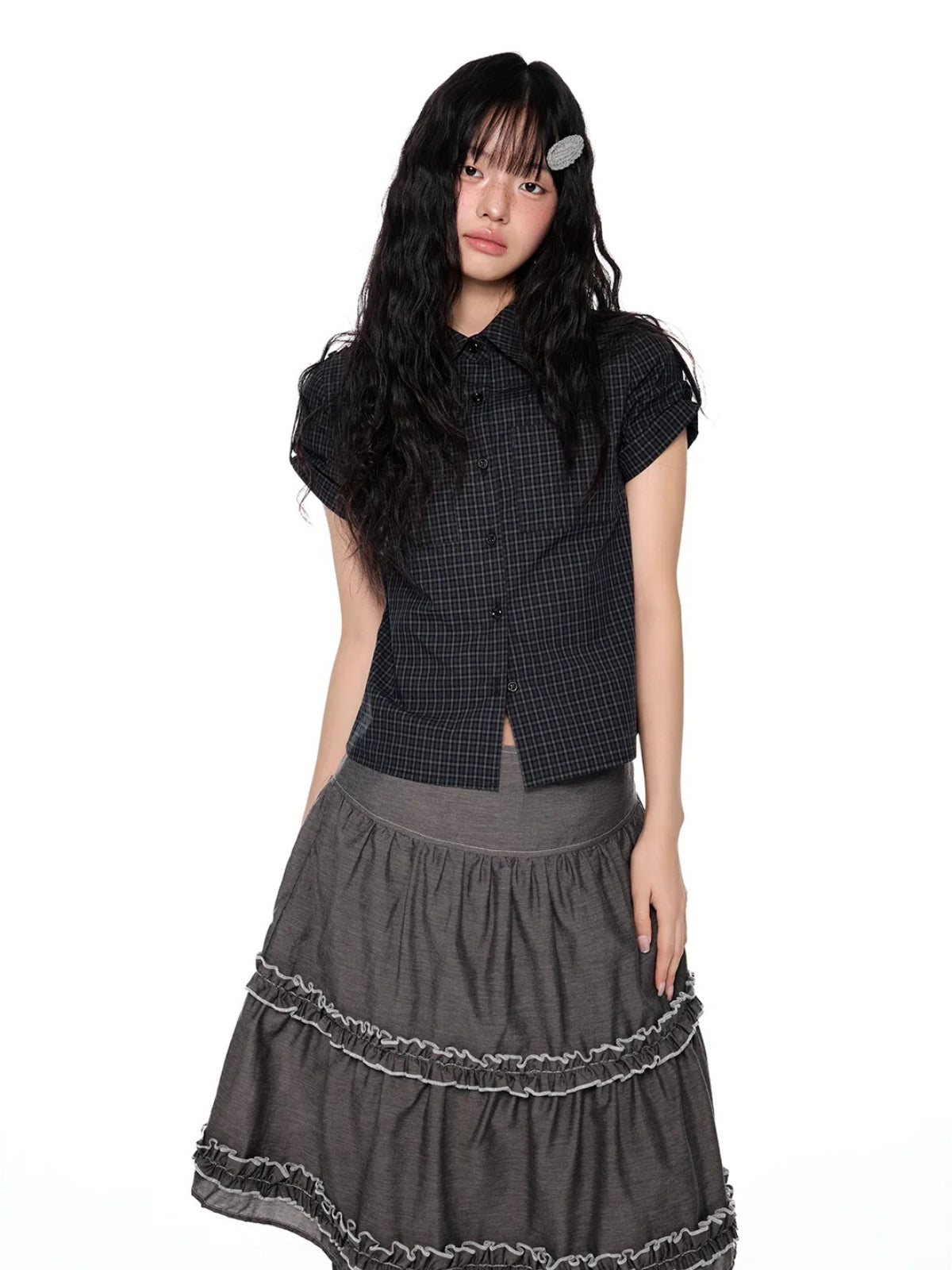 Plaid Short Sleeve Slim Shirt