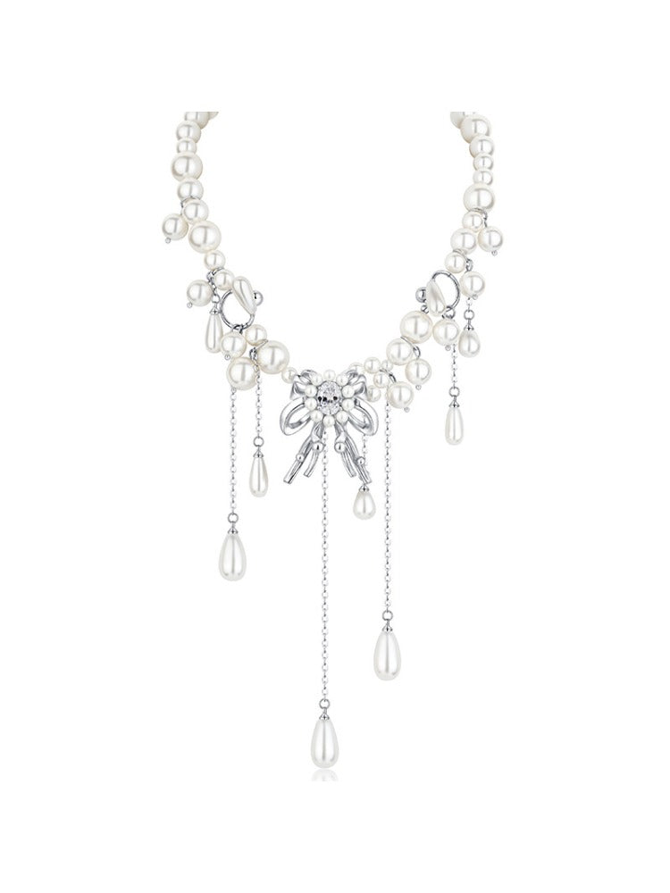 Bow Pearl Drop Necklace