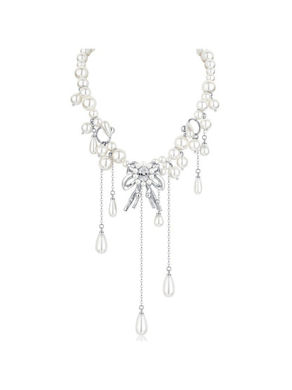 Bow Pearl Drop Necklace