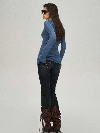 Camel Hair Sequin V-Neck Top