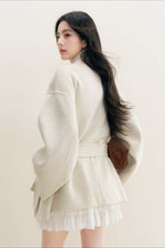 White Stand Collar Wool Coat