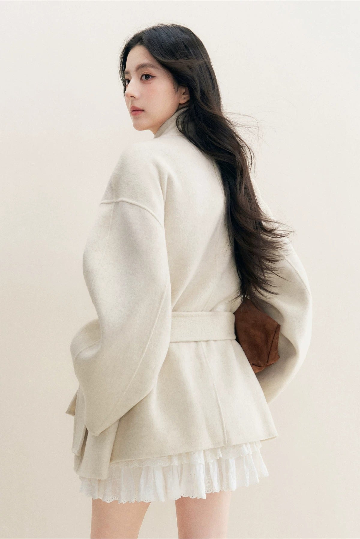 White Stand Collar Wool Coat