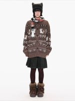 Fair Isle Print Knit Cardigan