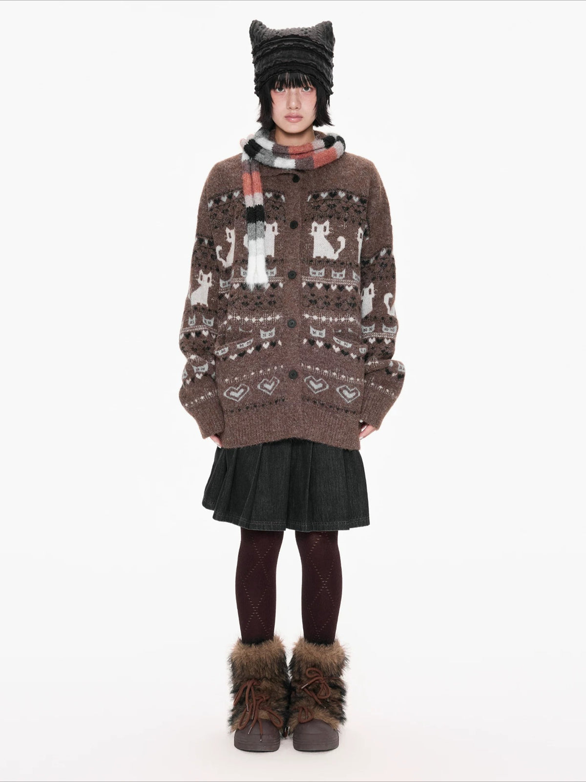 Fair Isle Print Knit Cardigan