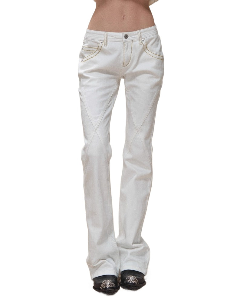 Vintage-Wash Seam-Panel White Jeans