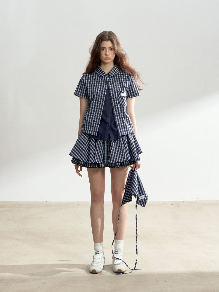 Blue Plaid College Style Tencel Cotton Shirt