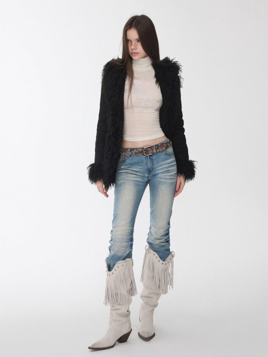 Shearling Embroidered Suede Jacket