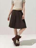 Brown Plaid Pleated Skirt