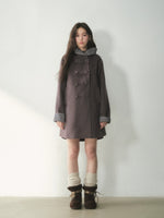 Double-Breasted Floral Hooded Wool Coat