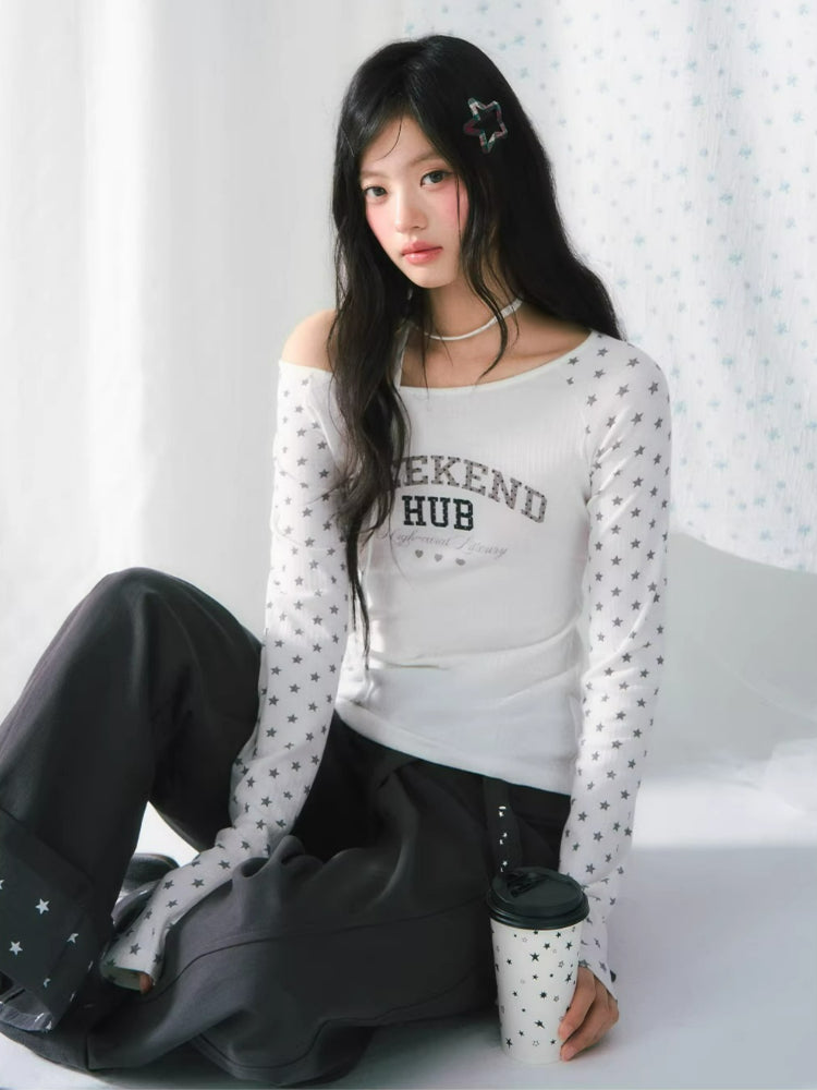 Star Print One-Shoulder Tee