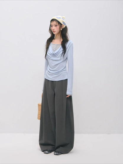 Double Waistband Pleated Wide Leg Pants
