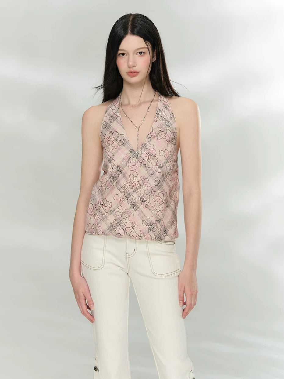 Floral Halter V-Neck Top