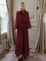 Milena Chiffon Lace Lantern Sleeve V-neck Dress
