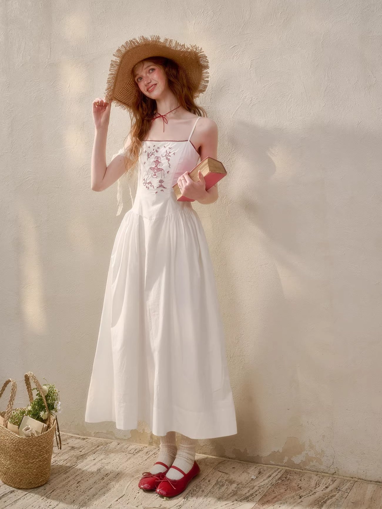 Fountain Embroidered White Dress