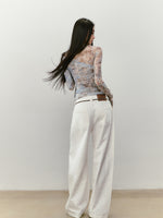 Printed Mesh Contrast-colored Long-sleeve T-shirt