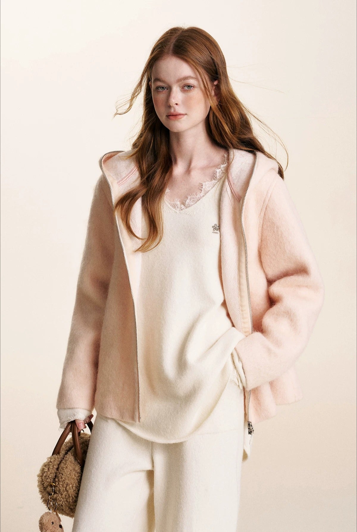 Cream V-Neck Knit Set