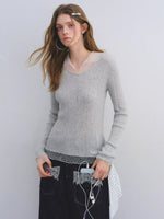 Polka Dot Mesh Wool Blend Knit Top