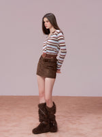 Color-Block Striped Wool Knit Cardigan