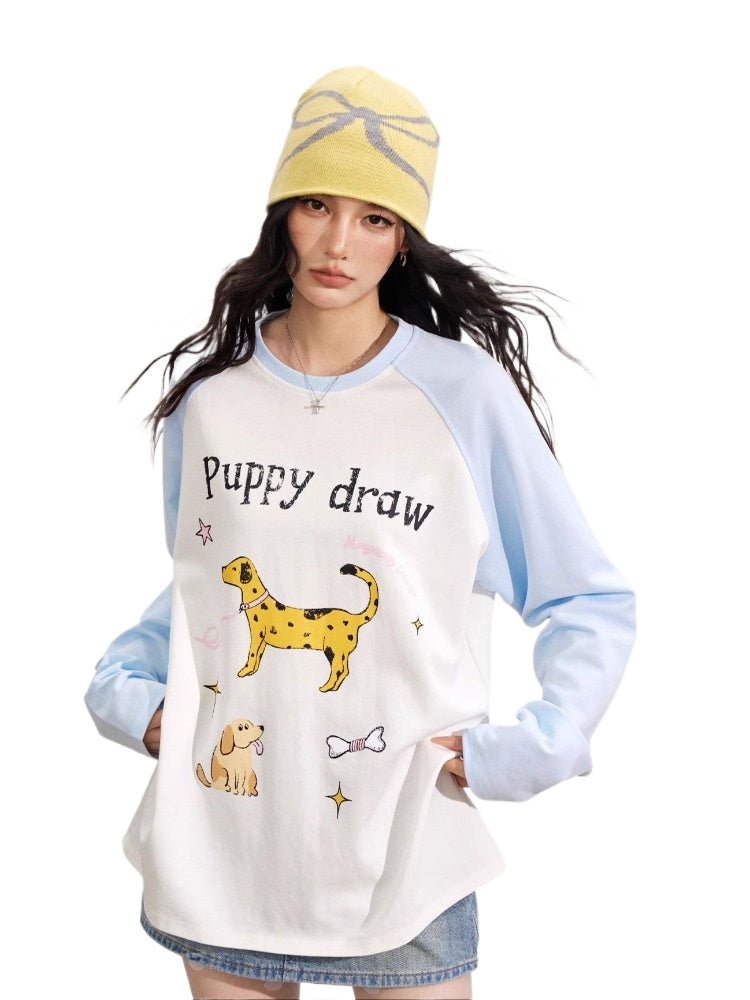 Cartoon Dog Graffiti Long-Sleeve T-shirt