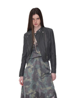 Vintage Washed Cracked Leather Fitted Moto Jacket