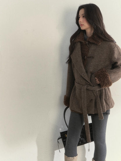 Fleece-Trim Wool Coat