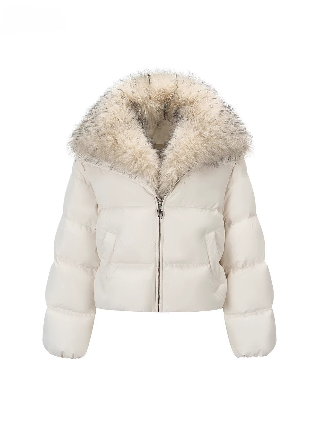 Colorblock Detachable Fur Down Jacket