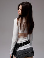 Cat Print Open-Back Long-Sleeve T-shirt