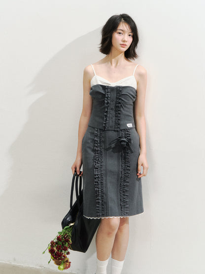 Miu-Style Lace Trimmed Camisole &amp; Skirt Set