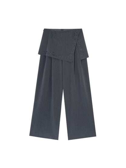Gray Embroidered Curtain Panel Pants