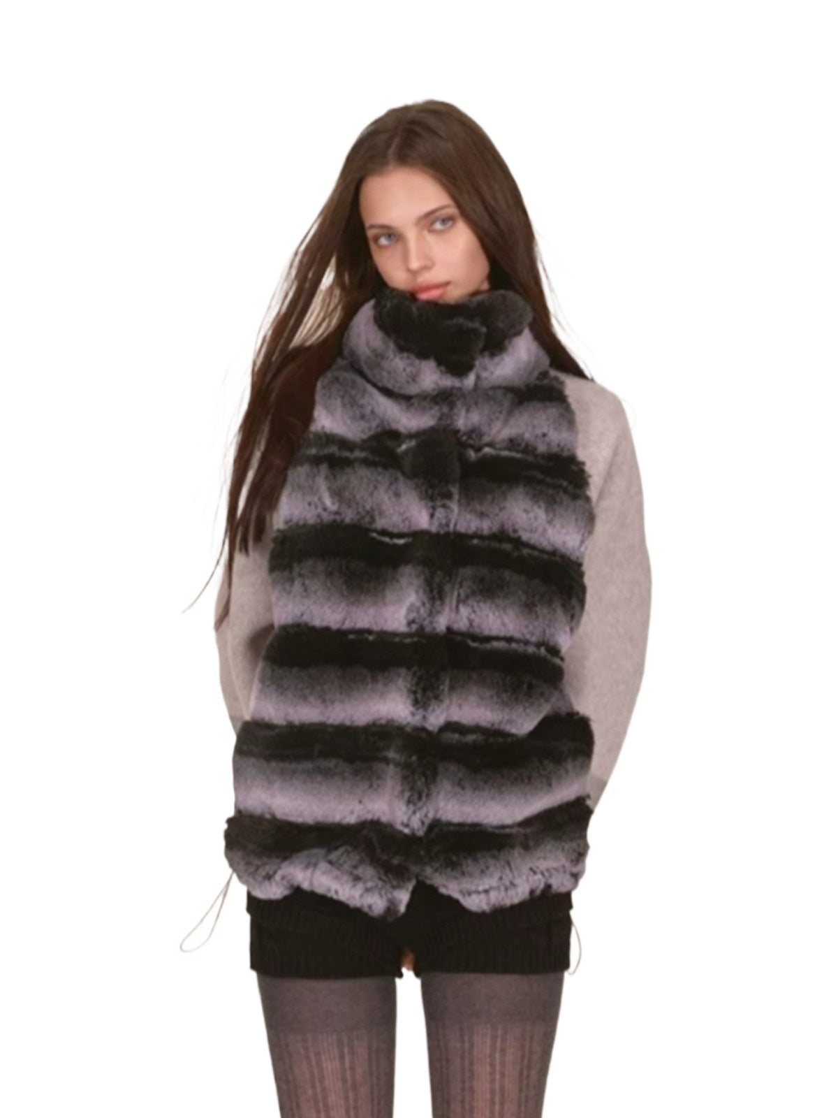 Gradient Faux Fur Wool Coat