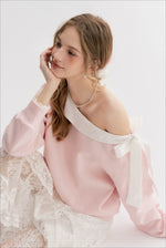 Navy & Pink Bow Off-Shoulder Sweatshirt