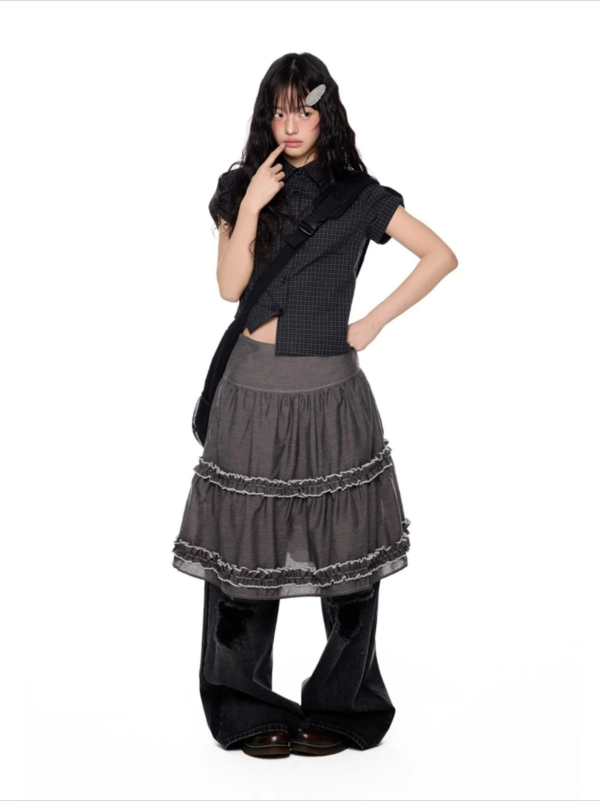 Ruffle Layered Midi Skirt