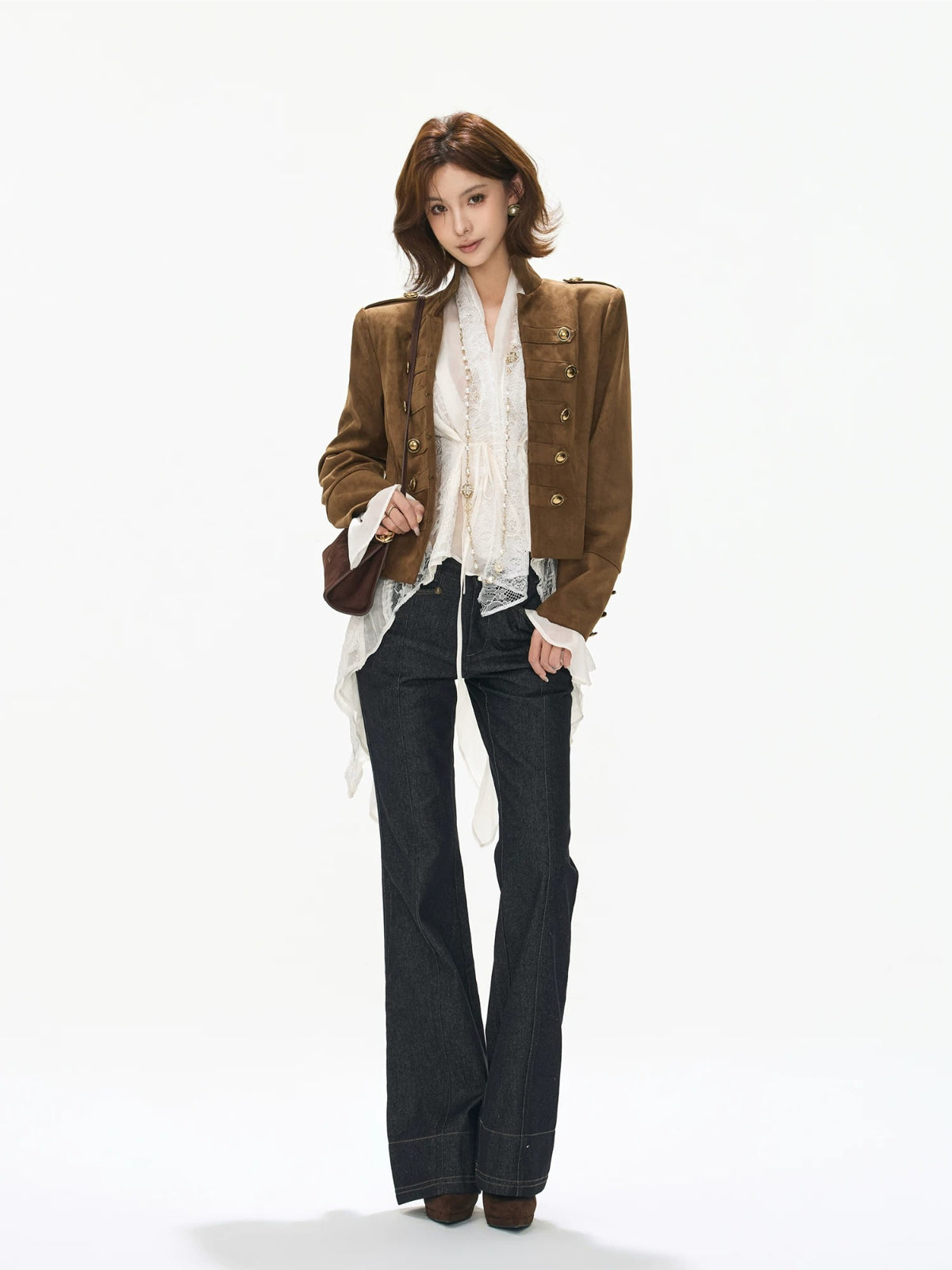 Suede Stand Collar Cropped Jacket